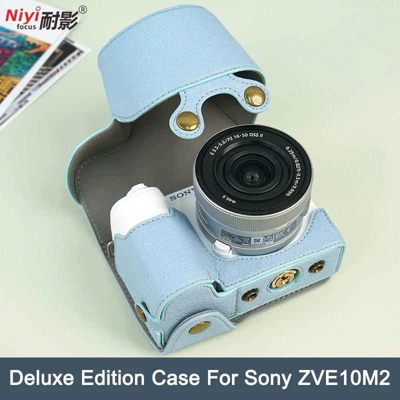 PU 가죽 카메라 케이스 ZV-E10 II ZV-E10M2용 조절 가능한 어깨끈 탈부착 가능한 렌즈 커버가 있는 전체 보호 기능