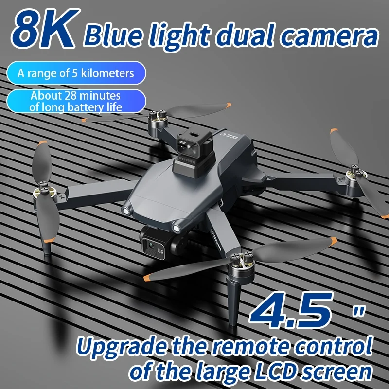 Gros plan sur le drone L600 PRO MAX 8K avec écran double caméra GPS 5KM FPV quadrirotor montrant son cardan 3 axes