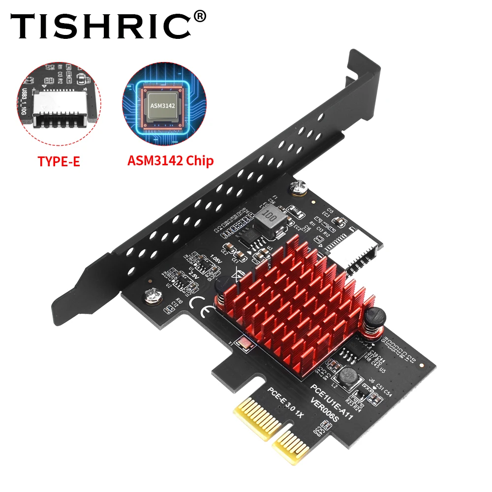 TISHRIC PCIE USB TYPE E 확장 카드 유형 C 커넥터 PCI Express 3.0 1X 20Pin 전면 패널