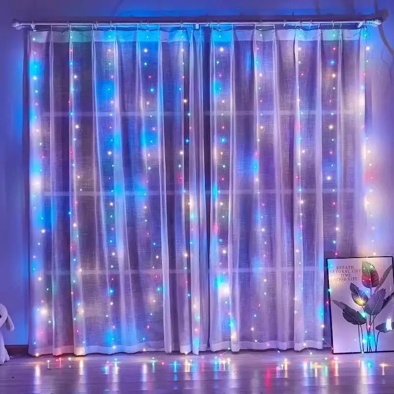 thumbnail image 1 of Guirnalda de luces LED para cortina de 6 x 3 m y 3 x 3 m con alimentación por USB, luces de hadas para vacaciones, decoración navideña para ventana, Año Nuevo 2025, 1 of 5
