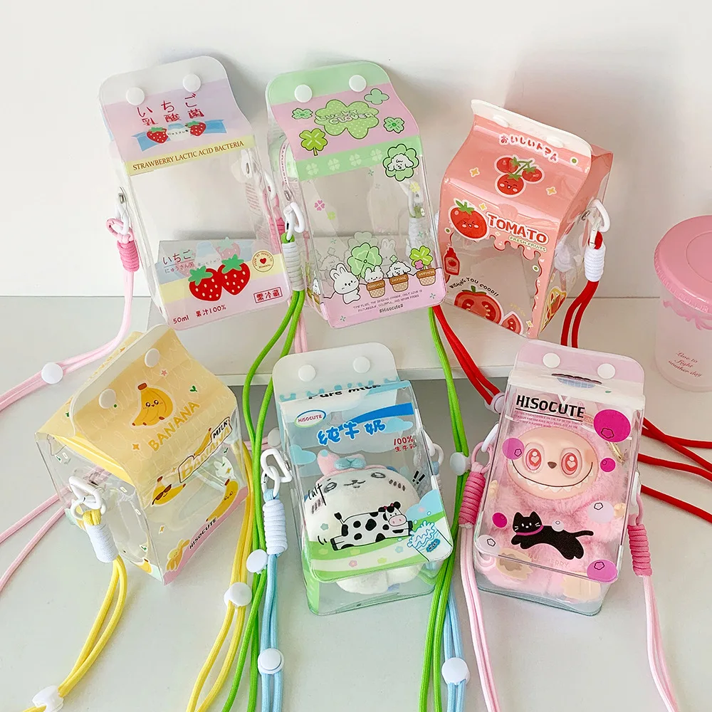 Ladies' kawaii Crossbody Bag Cartoon Cute Transparent Milk Box Funny New Shoulder Bag High-quality Doll Display PVC Storage Bag