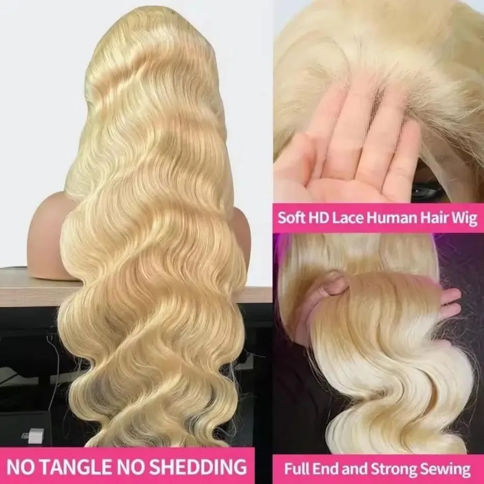 613 Blonde Wig Body Wave 13X6 Hd Lace Front Human Hair Wig 100% Human Hair Quality 250 Density 38 Inch Pre Plucked Brazilian Wig