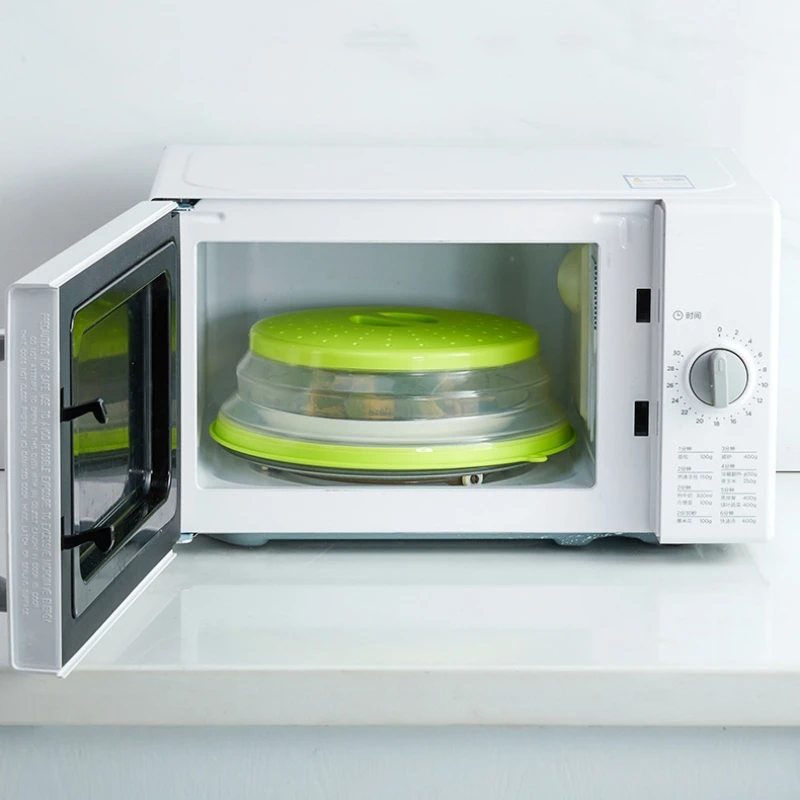 Microwave Splatter Cover Collapsible Vented Microwave Heating Lid Silicone Fresh-keeping Oil-proof Splash-proof Cover with Hook