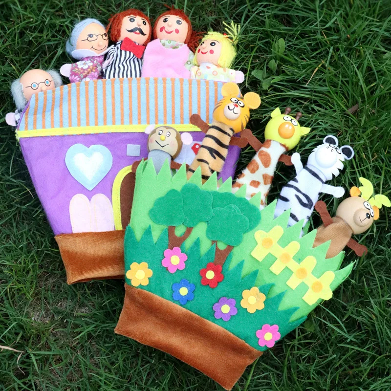 어린이를 위한 가족 및 동물 손인형 역할놀이 스토리텔링 소품 교육용 생일 파티 선물 남아 여아