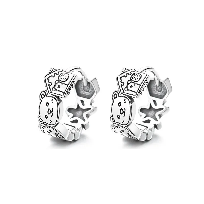 

150FR ZFSILVER S925 Silver Korean Fashion Trendy Design Retro Lovely Gingerbread Man Earring Charm Jewelry Party Girls Men Women