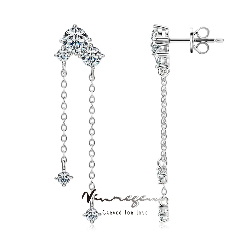 

Vinregem GRA 3EX VVS1 D Color Real Moissanite Diamond Gems Tassel Drop Earrings Stud 18K Gold Plated 925 Sterling Silver Jewelry