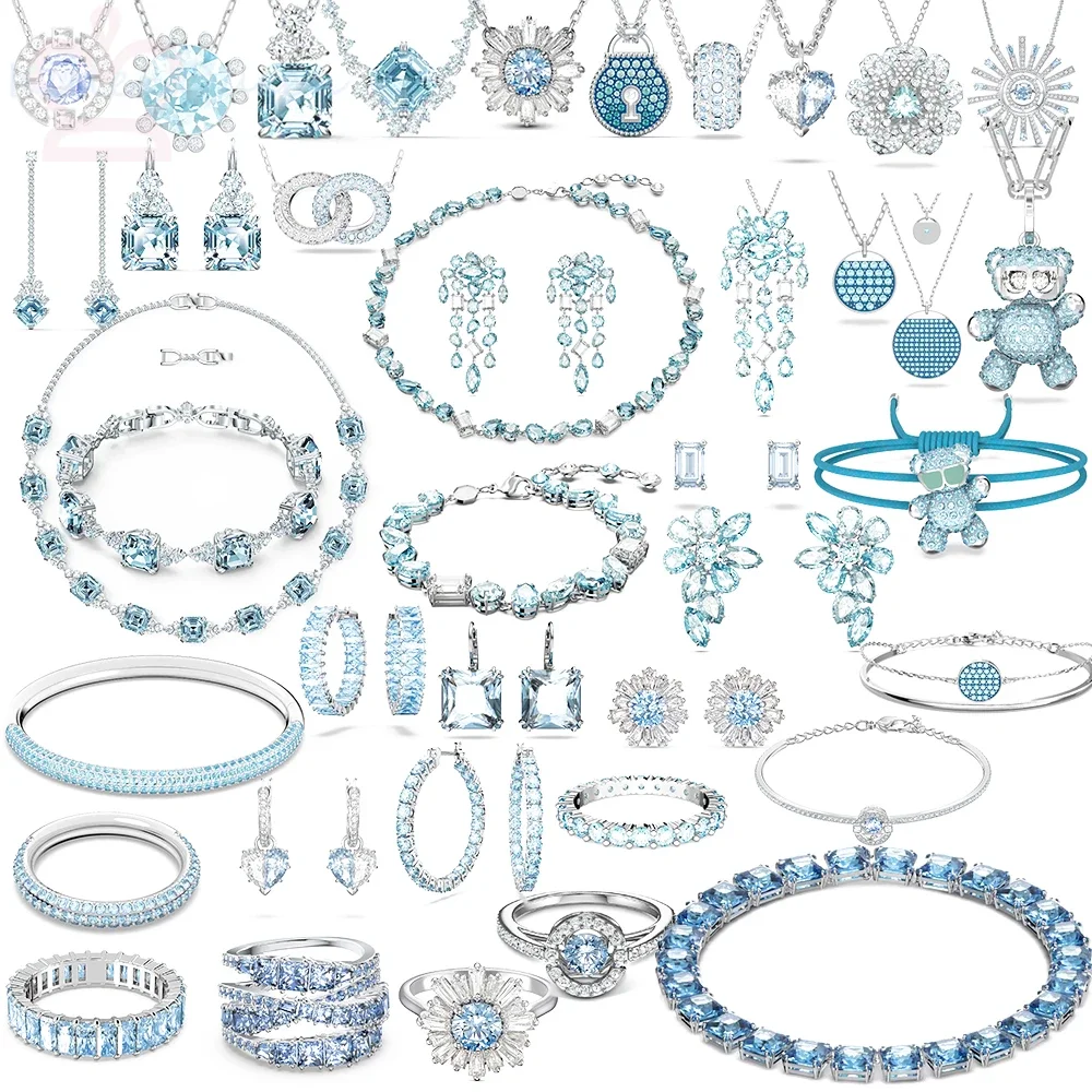 Gema Original Fine Jewelry Set Charm Sky Blue Crystal Necklace Women's Ring Bracelet Earrings Party Favor with Logo