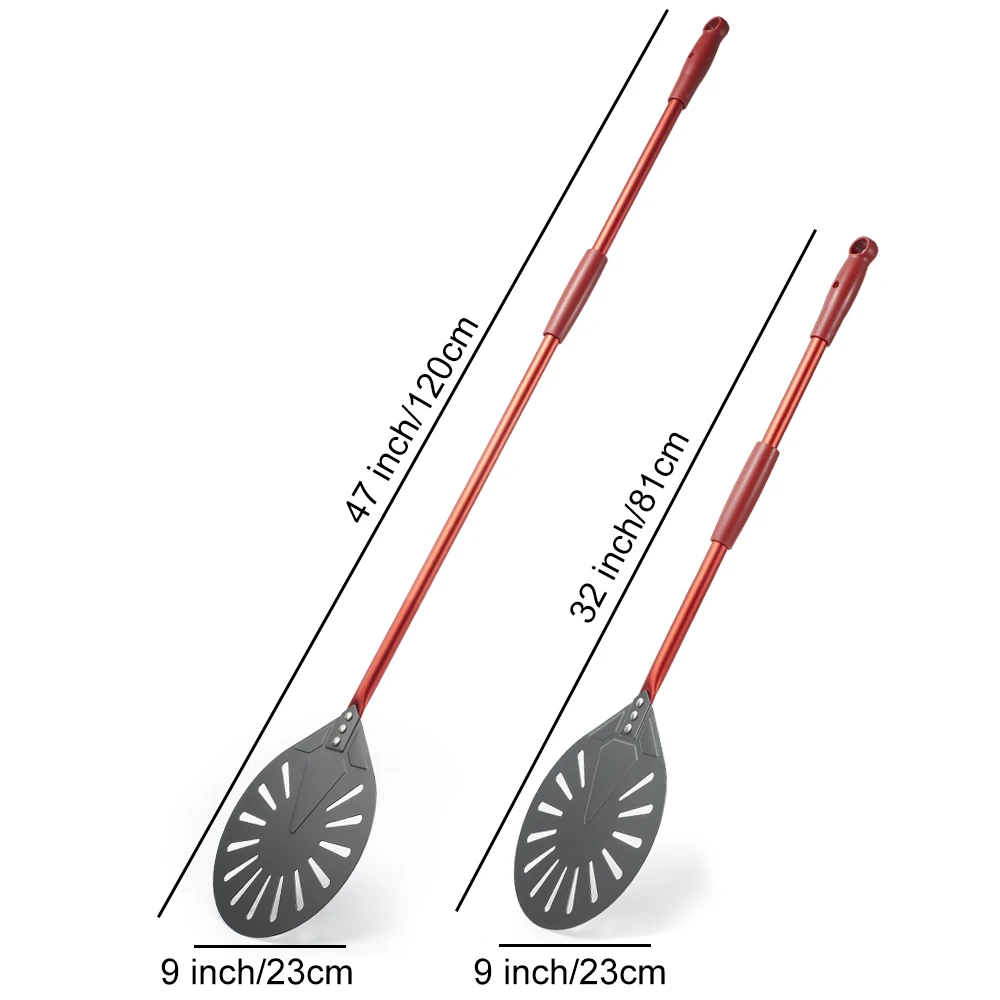 SHANGPEIXUAN 9 Inch Turning Peel Perforated Pizza Shovel Aluminum Alloy Red Handle Pizza Peel Tools Oven Accessories