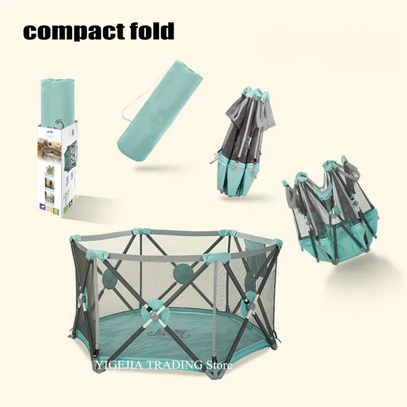 2 in 1 Baby Safety Fence & Swimming Pool, Indoor Outdoor Foldable Toddler Play Bed, 6-Panel Portable Kids Yard