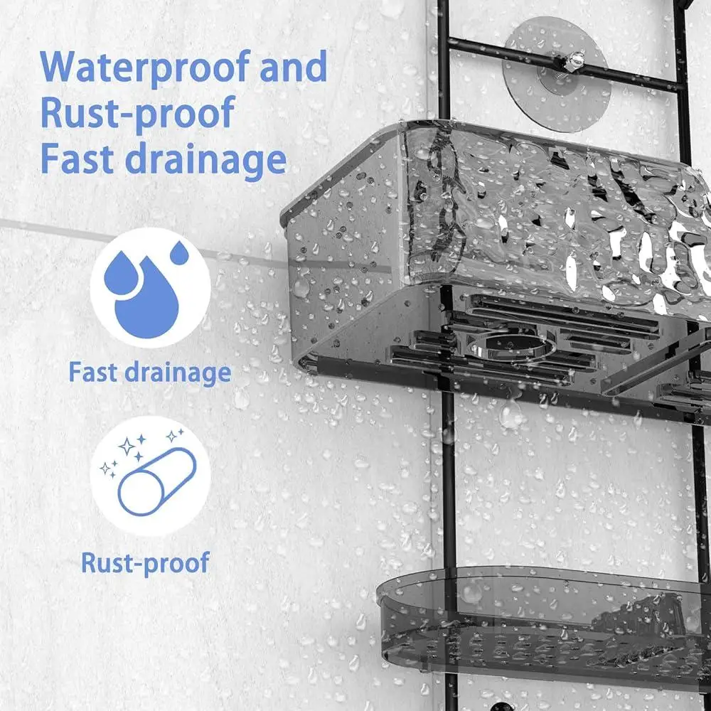 Hanging Shower Caddy No Drilling Over Head Organizer Quick Drainage Waterproof Rust-proof Shower Storage with Hooks and Baskets 3