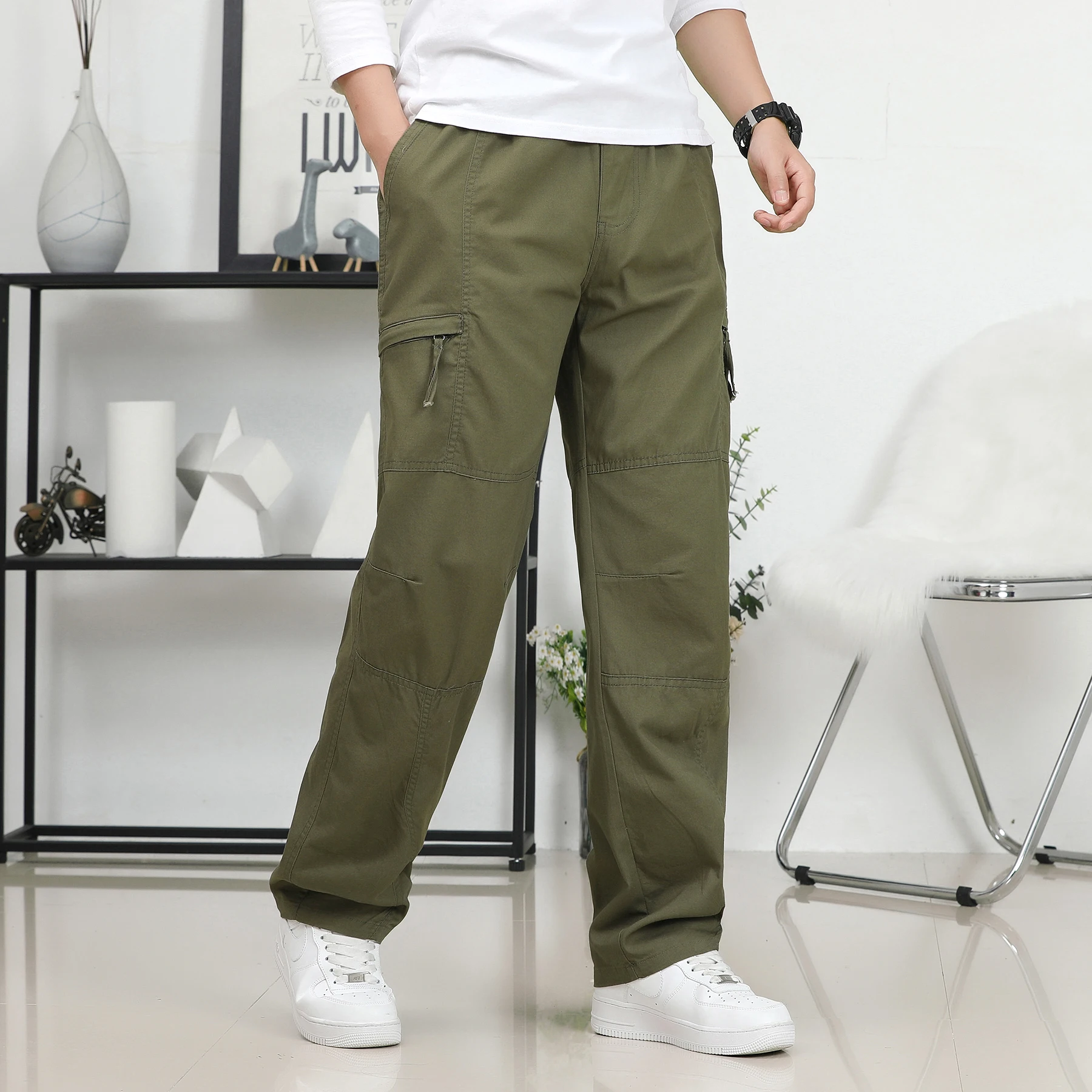 

Men's Cargo Pants Summer Spring Cotton Thin Work Wear Loose Solid color Casual Joggers Straight Multi-Pocket Overalls Trousers