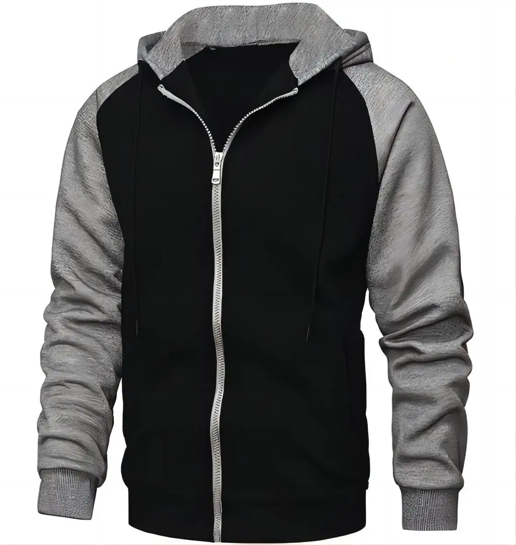 Autumn/Winter New Coat Color blocked Zipper cardigan with Velvet Hoodie Men's Large Casual Hoodie Men's Wear