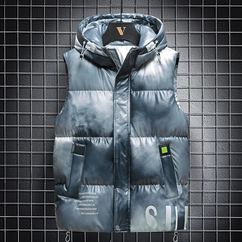 

2022 Winter New Casual Warm Solid Sleeveless Plus Size 8XL Stand Collar Puffer Vest Street Cargo Style Winter Vest for Men