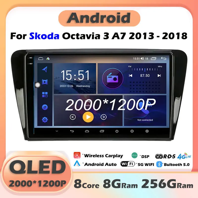 

10.1" IPS QLED Screen Android 14 For Skoda Octavia 3 A7 2013 - 2018 Car Radio Player GPS Navigation Multimedia Video Wifi BT