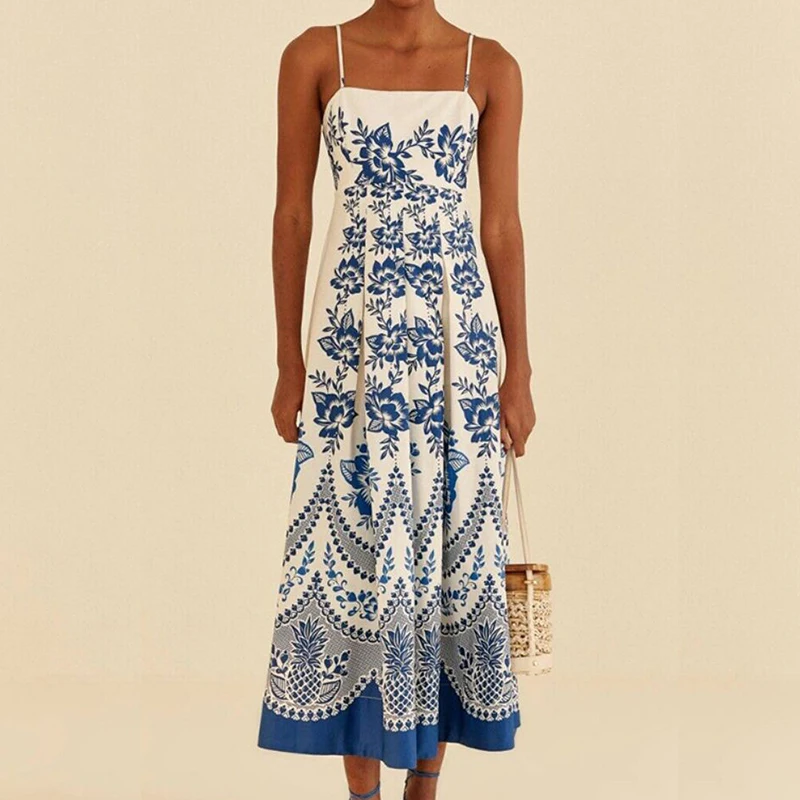 

Праздничное пляжное богемное длинное платье с цветочным принтом, женское платье с квадратным вырезом и ремешком, женское летнее платье без рукавов с вырезами