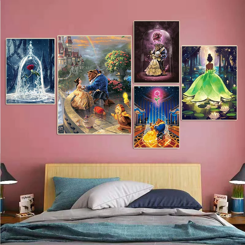 Disney Anime Movie Poster Beauty And The Beast Princess Digital Oil Painting Hd Printing Wall Cartoon Wall Home Decor Single