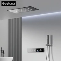 หรูหราปืนทองเหลืองสีเทา Thermostatic LED ดิจิตอลจอแสดงผล 3 โหมดสเปรย์ระบบอาบน้ําเพดานฝังน้ําตก Outlet Bath Mixer 1