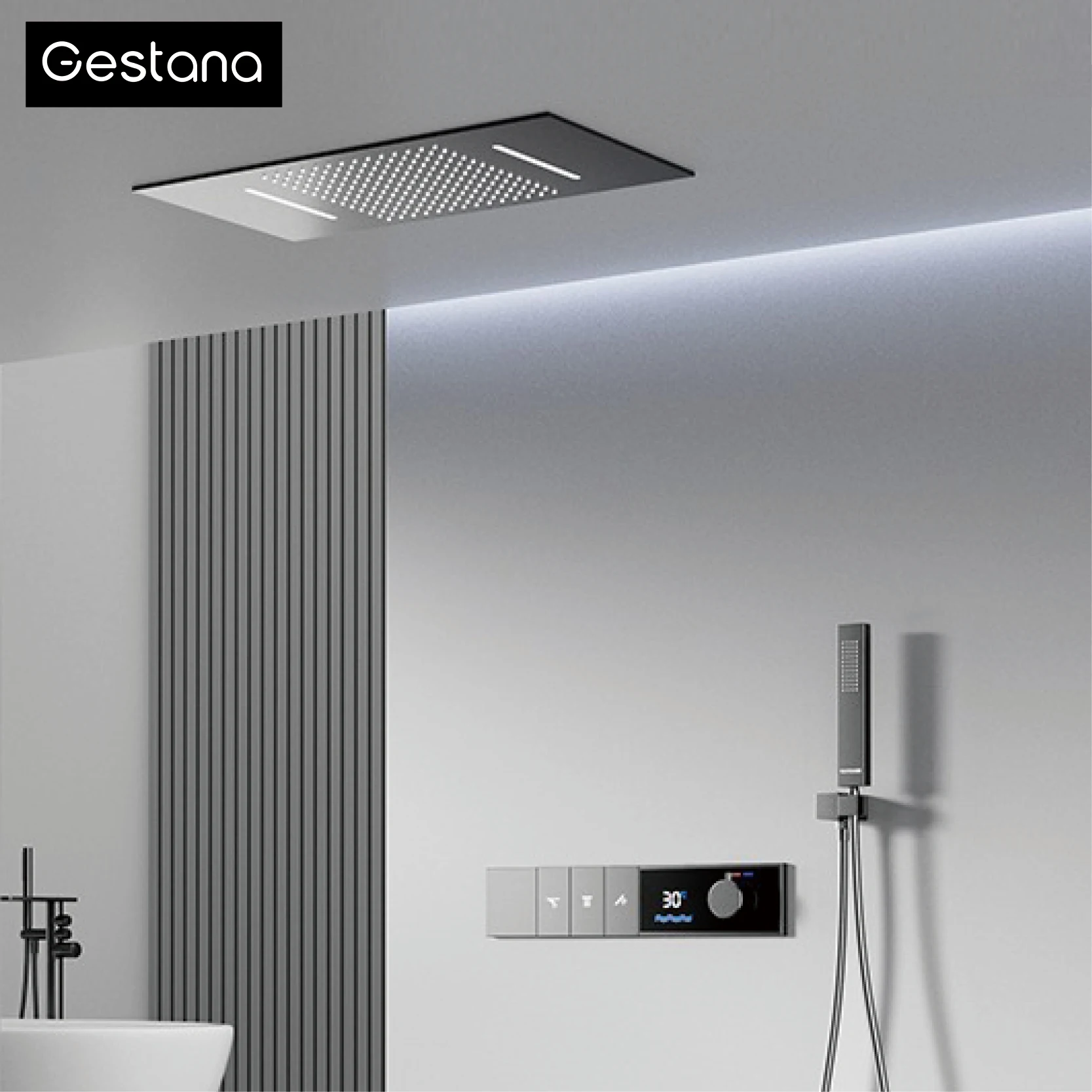 Luxury Brass Gun Grey Thermostatic LED Digital Display 3 Spray Modes Shower System.Ceiling-Embedded Waterfall Outlet Bath Mixer Luxury Brass Gun Grey Thermostatic LED Digital Display 3 Spray Modes Shower System.Ceiling-Embedded Waterfall Outlet Bath Mixer