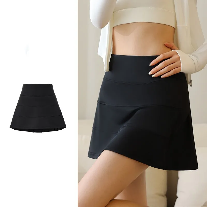 2 in 1 Ice Feeling Slim Women Sports Anti Exposure Golf Tennis Skirts Fitness High Waist Running Athletic Inner Shorts Pocket