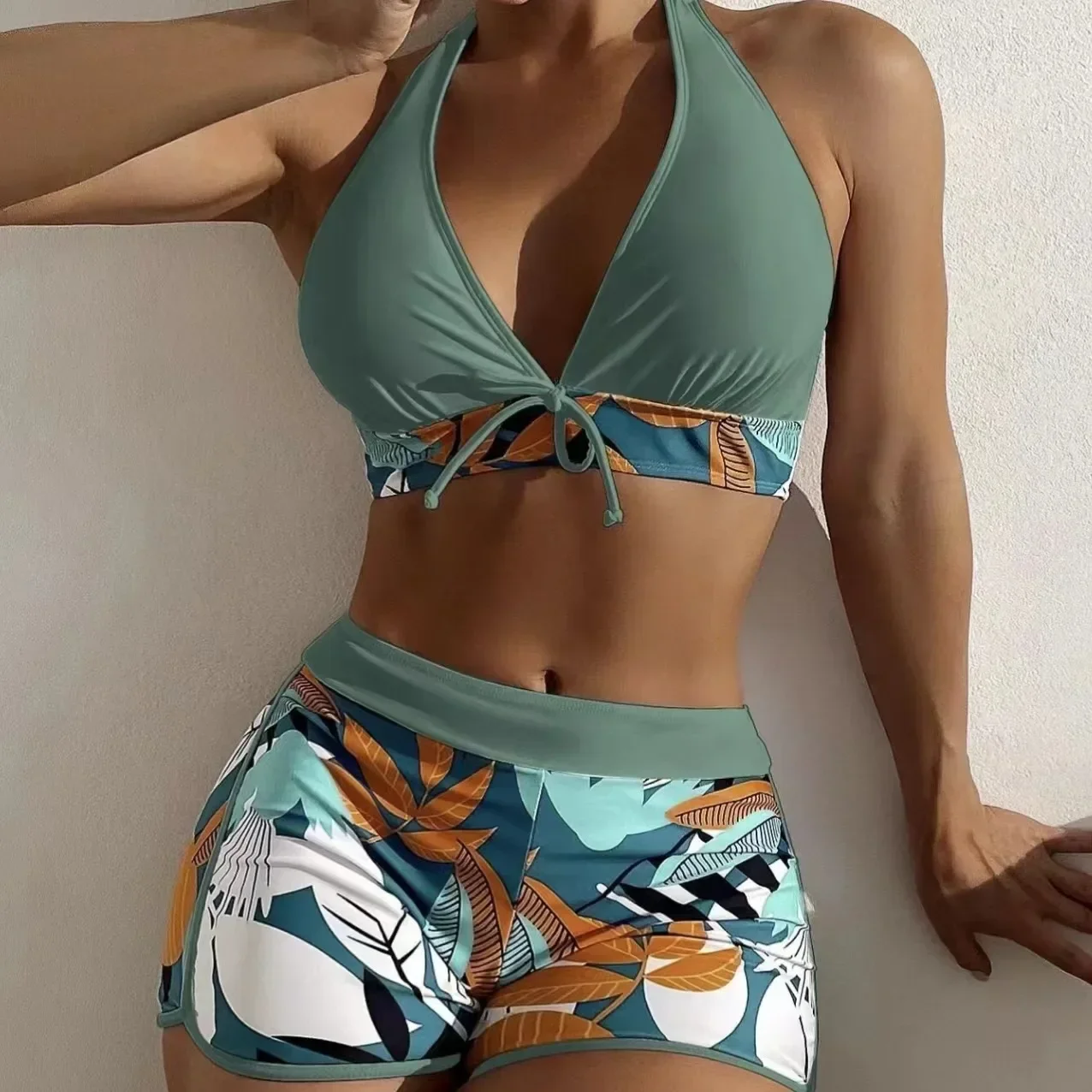 Fashion Printed Swimsuit Women Spliced Lace Up Sporty Surfing Bikini Set Bathing Suit Beachwear Swimwear Female Swimming Suits Best Sellers In Women's Clothing