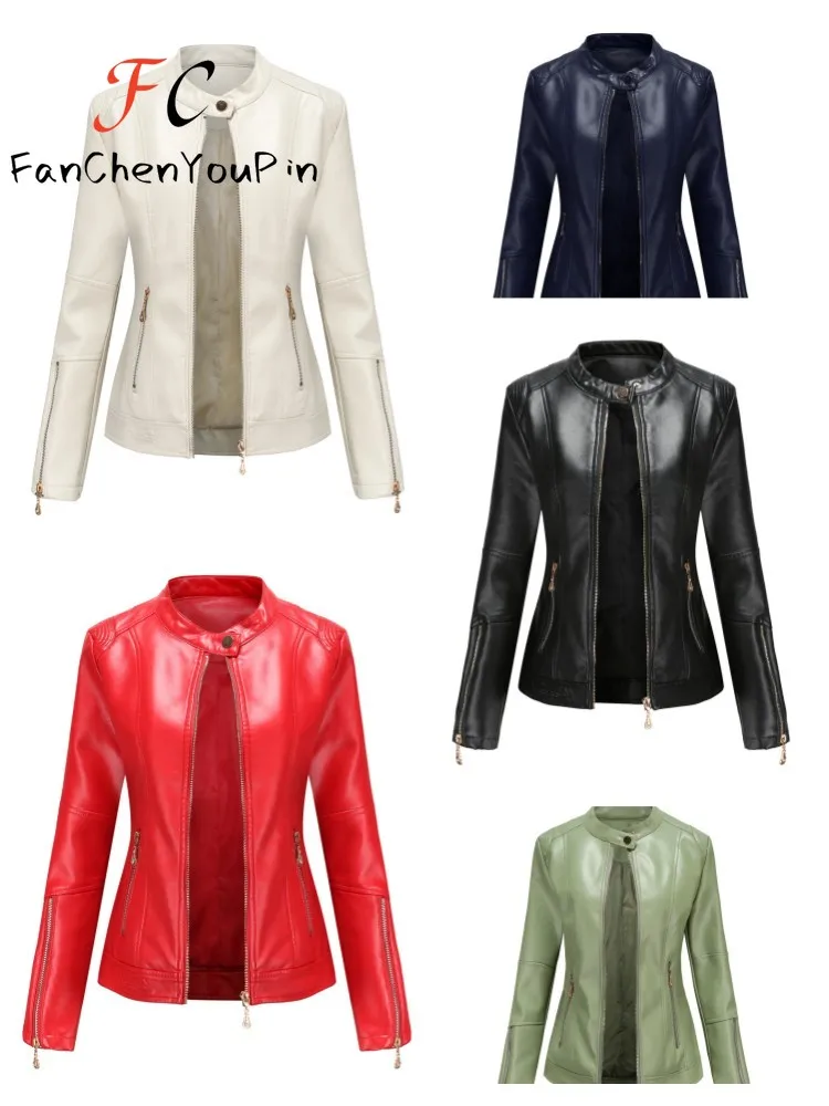 

Женская Короткая кожаная куртка из искусственной кожи, повседневное облегающее офисное пальто из искусственной кожи, весна 2024