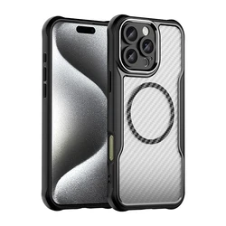 Brushed Carbon Fiber Lens Protection Case with MagSafe - Compatible Magnetic Charging Cover - iPhone 16 Pro (Black)