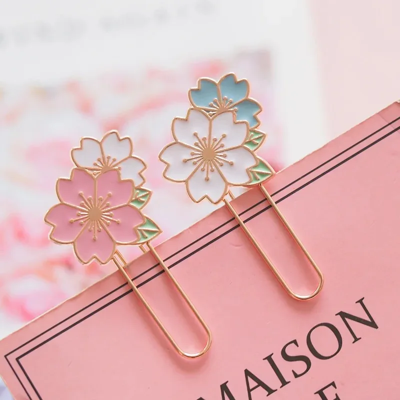 Cherry Blossom Paper Clip Metal Bookmark Clip Notebook Decoration Stationery 1Pc