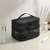Grey Double Layer Mesh Cosmetic Bag Women Portable Make Up Case Big Capacity Travel Zipper Makeup Organizer Toiletry Storage Box 2