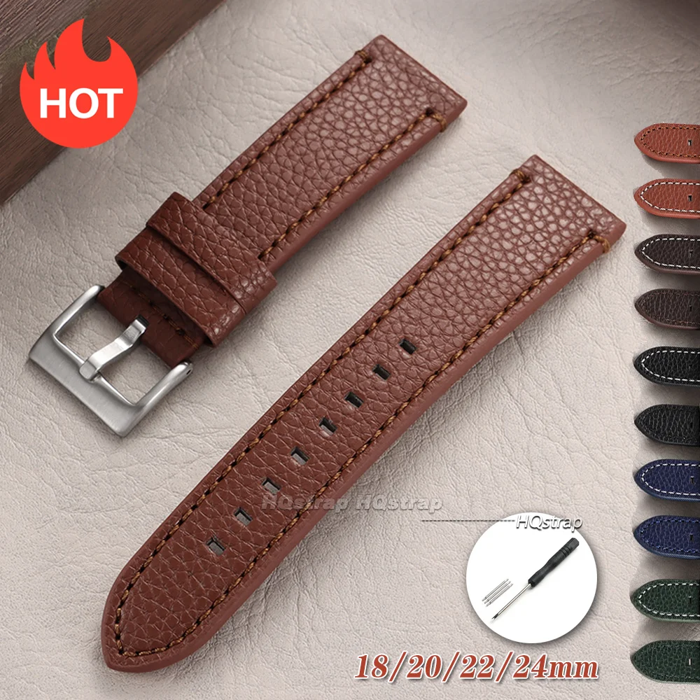 Elegant Lychee Grain Leather Watch Strap - Universal Bracelet for Business and Casual Wear