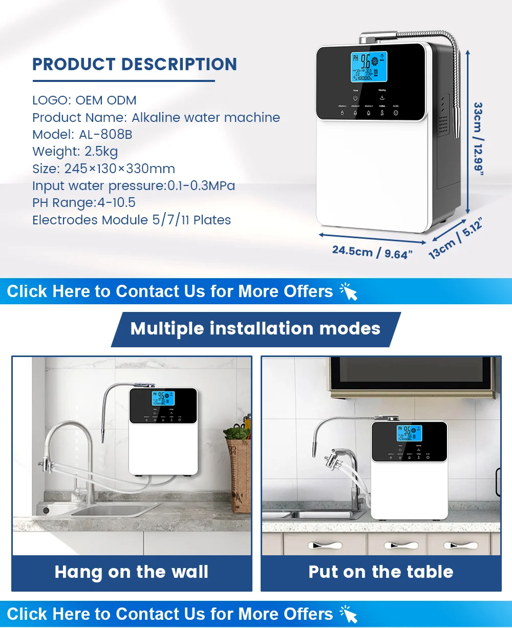 Description Picture 5 of itemCAWOLO 11 Plates Platinum Coating Alkaline Water Ionizer Machine Household PH 4.5~10.5 Alkaline Acid Water Ionizer for Home
