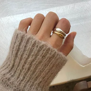 Anelli a onde irregolari Color argento gioielli fatti a mano geometrici semplici alla moda per le donne coppia taglia 17mm regolabile