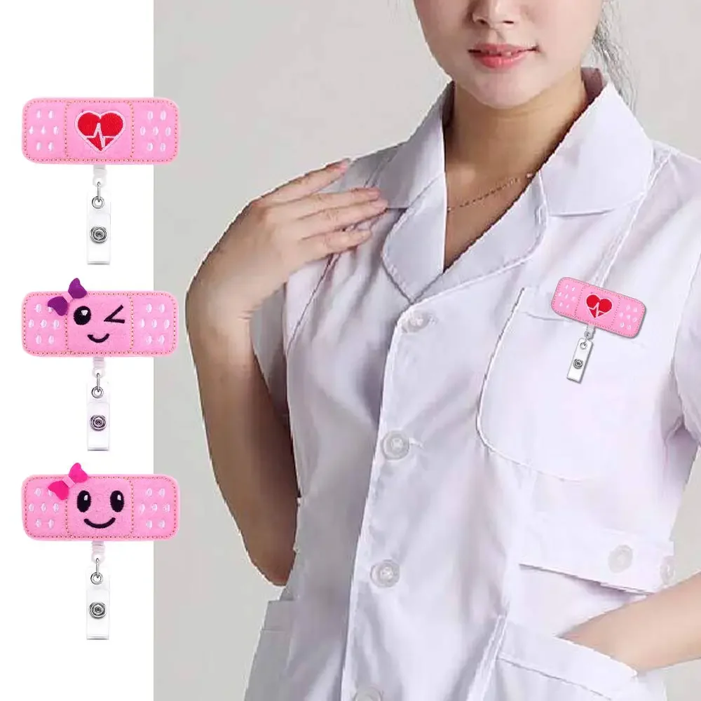 Idclip Nurses Badge Reel Holder Retractable ID Badge Holder with Alligator Clip Smile Face Pink White Name Holder