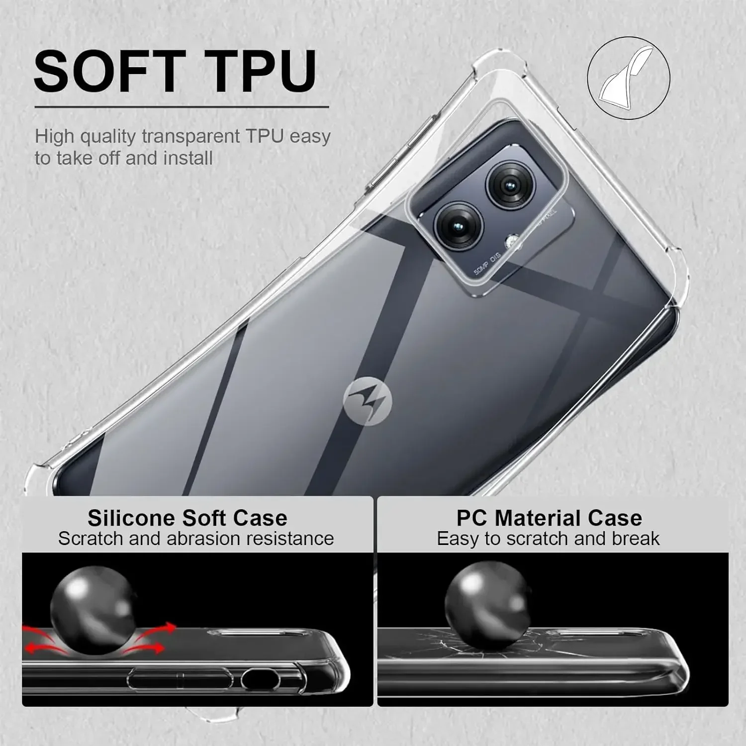 for Motorola Moto G54 (6.5) Case, Soft Silicone Bumper Shell Transparente  Flexible Rubber Phone Protective Cases TPU Cover for Motorola Moto G54 