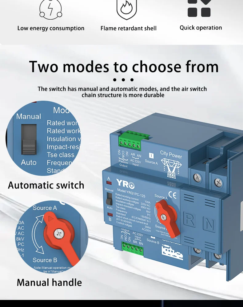 Description Picture 3 of item400VAC 220VAC 63A 2P  4P 125A Single Phase ATS Automatic Transfer Switch Changeover Dual Power For Generator solar