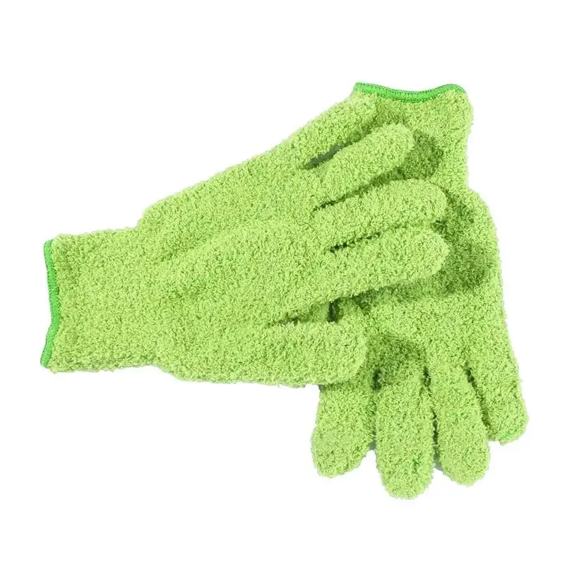 1Pair Cleaning Gloves Microfiber Coral Fleece Car Grooming Gloves Solid Five Finger Dust Removal Housework Absorbent