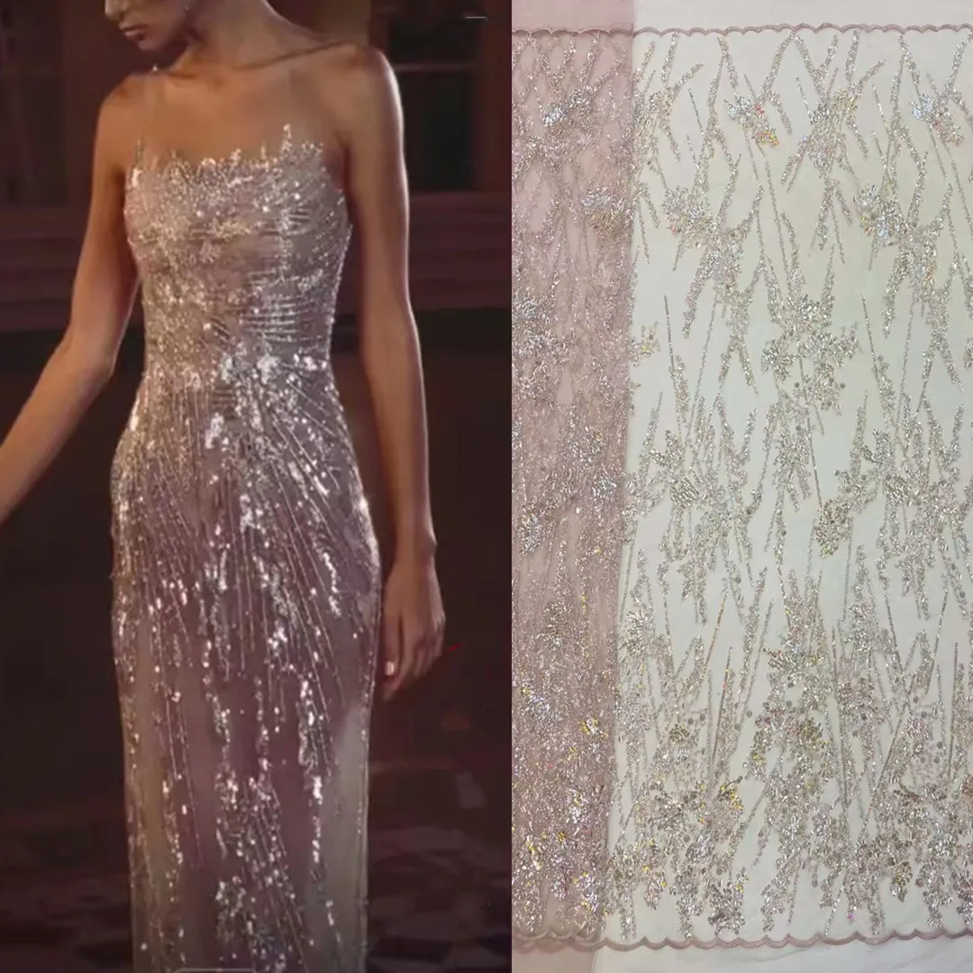 

New Heavy Design With Beads 3D Embroidered Lace French Tulle Net/ Beaded African Fabric Lace For Party Weddings DIY Dresses