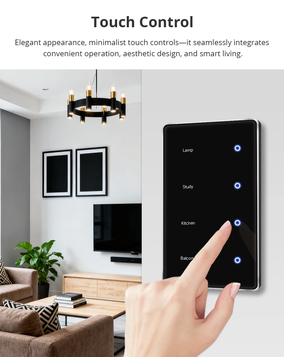 Zigbee DIY Name Switch with Display Screen US Black Touch Panel Light Switch Wor