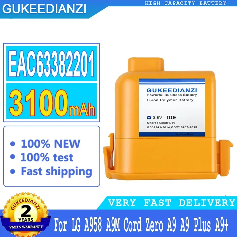 

3100mAh GUKEEDIANZI Battery EAC63382201 For LG A958 A9M Cord Zero A9 Plus A9+ A9PETNBED2X A9PETNBED A9MULTI Big Power Bateria