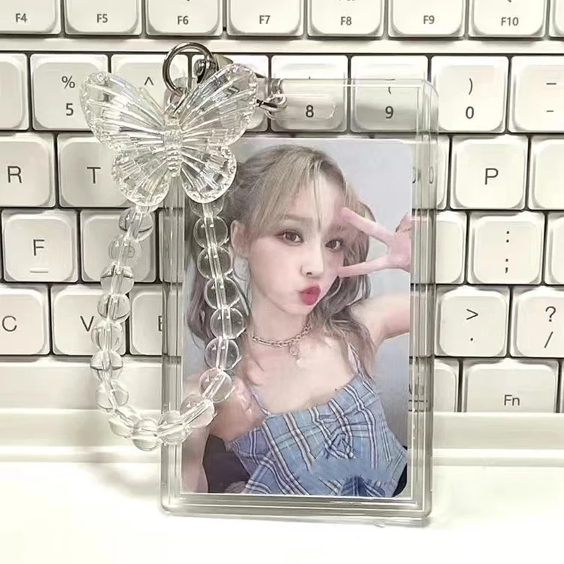 Cute Crystal Butterfly Photocard Holder 3 inch Photo Display Holder Credit ID Bank Card Bus Card Protective Case Pendant