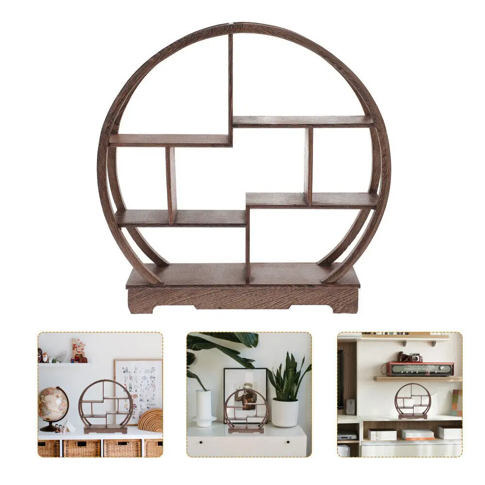 

Rustic Wood Shelf Rack Retro Desktop Shelf Wall Organizer Crafts Display Stand Antique Frame Wall Mounted Holder Home Decoration