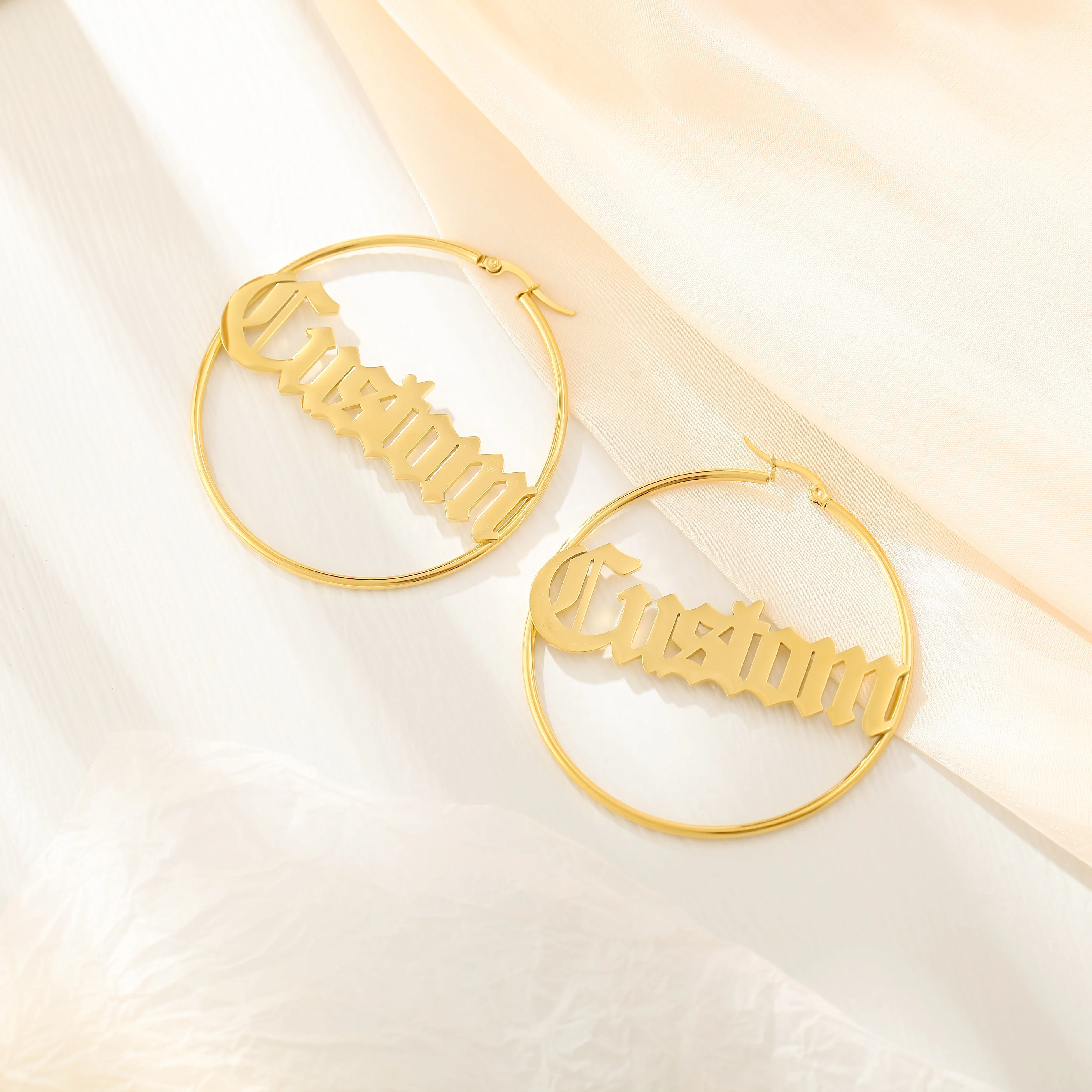 Custom Name Hoop Earrings Personalized Name Jewelry For Women Stainless Steel Old English Earrings Birthday Gift
