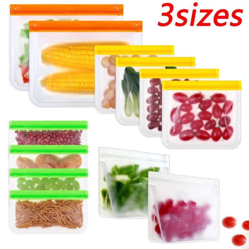 

Reusable Ziplock Multifunctional Storage Bags PEVA Food Bag Freezer Kitchen Food Packing Sealing Fresh Keeper Sealed Leakproof