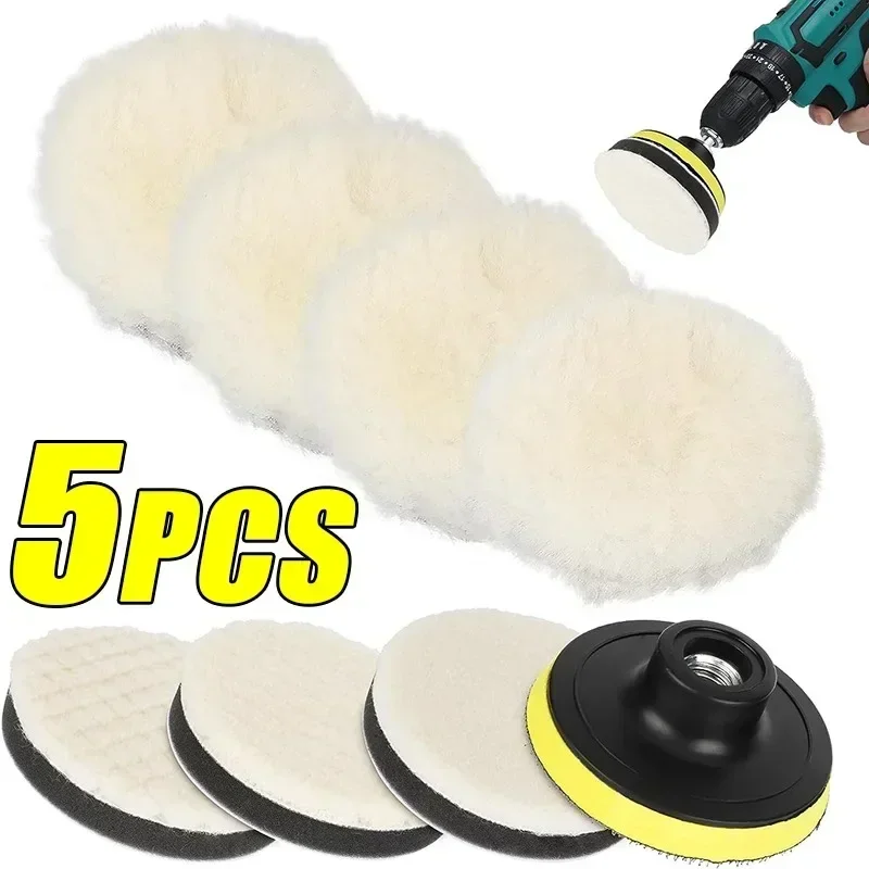 5pcs 자동차 울 폴리싱 디스크 자동차 왁싱 폴리싱 버핑 도구 3in/4in/5in 자동차 페인트 케어 폴리셔 패드 자동차 미용 액세서리