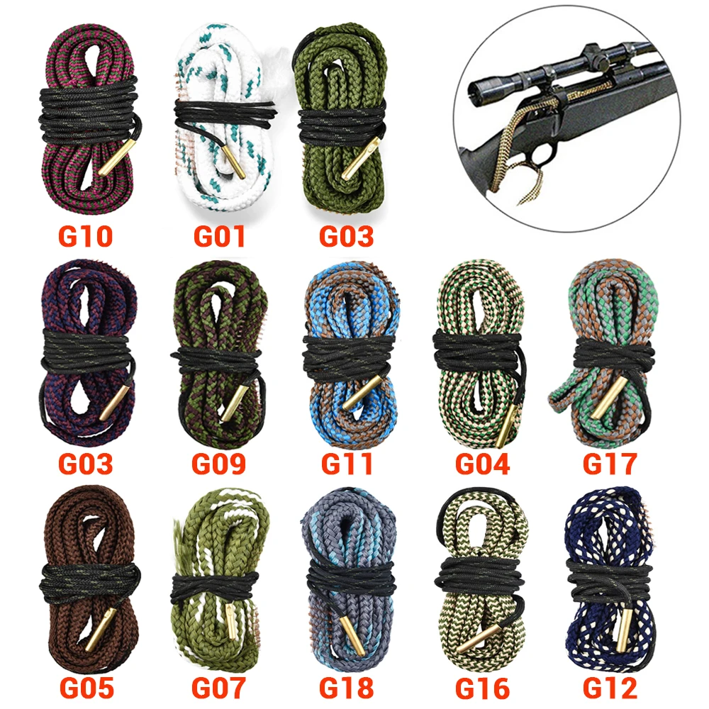 Hunting Gun Bore Cleaner Rope .22 Cal.223 Cal.38 Cal& 5.56mm 7.62mm 12GA Rifle Cleaning Brush Kit Tool Rifle Barrel Calibre Rope