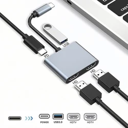 4 in 1 Type C to Dual HDMI-compatible Extend Splitter PD USB HUB 4k 2 in 1 Multi Displayer Converter Support For Fast Charging