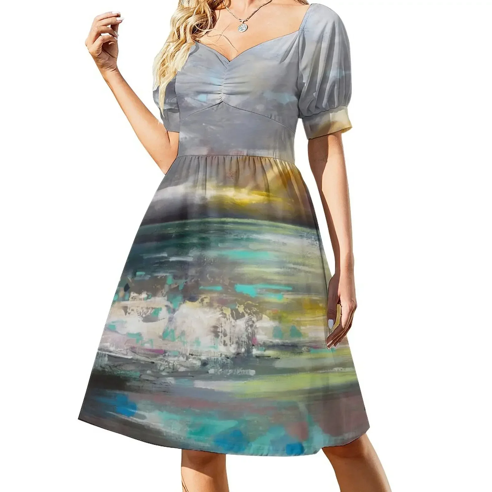 thumbnail image 1 of Vestido de noche elegante de manga corta, vestido holgado para mujer., 1 of 7
