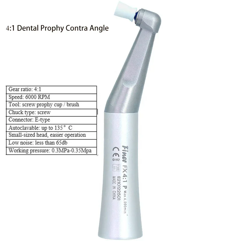 Finer Dental 4:1 Prophy-Winkelstück, Niedrigdrehzahl-Kontrawinkel für Zahnprophylaxe, mit Schraubkappen-Prophy-Bürste