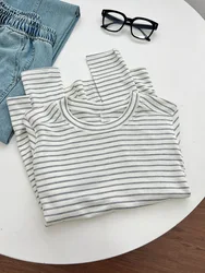 Silk Wool Blend Long Sleeve Top - Soft & Lightweight Solid Color for Spring & Summer Women (Striped)