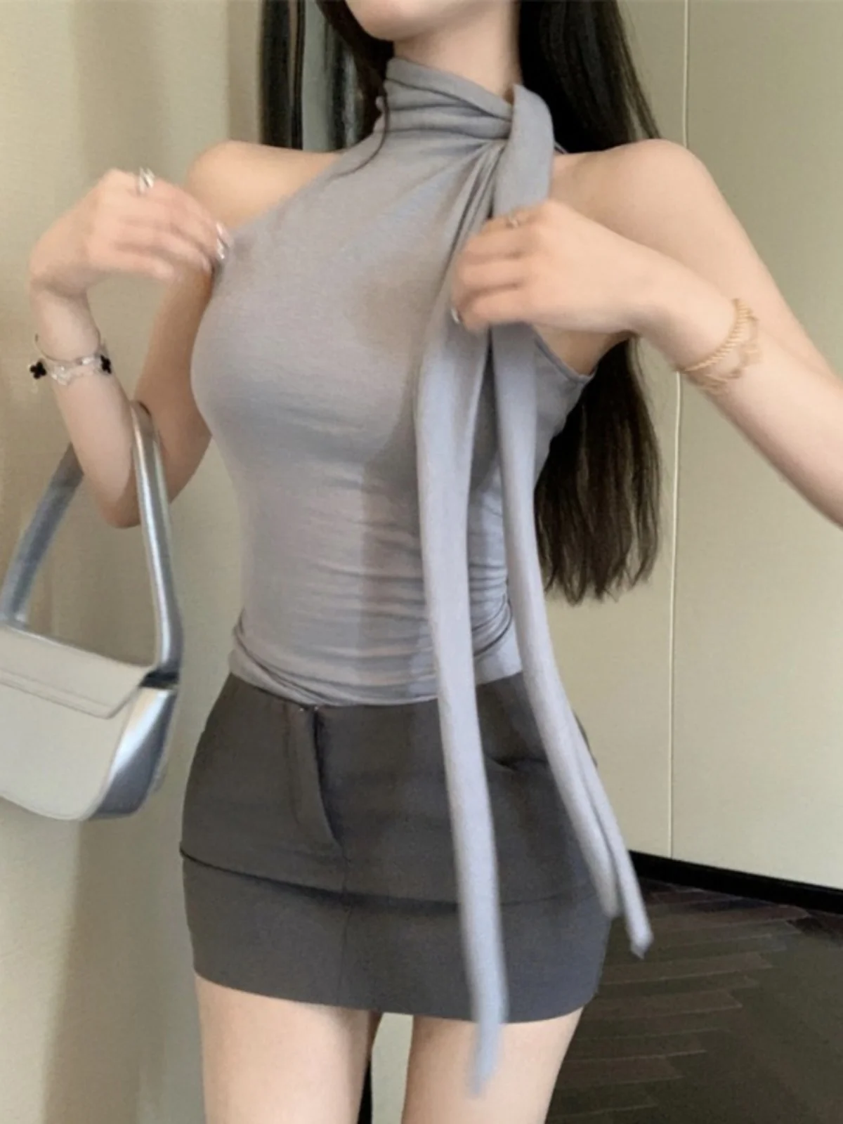 Ele Women's Svel Ne Hanging Vest Summer New Sle Slimming Outerwear Cotton Polyester Blend Regular Length