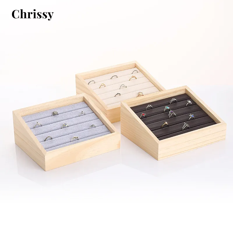 Bamboo Velvet Jewelry Display Tray Ring Box Earring Necklace Bracelet Pendant Display Organizer Jewelry Storage Free Shipping